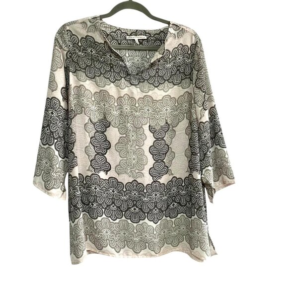 Violet + Claire Silky Floral Tunic Blouse 3/4 Sleeve Pull-Over White Pink Sz 1X - Picture 1 of 13